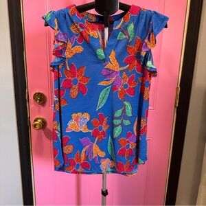 Scarlett Blue Ruffled Sleeveless Blouse